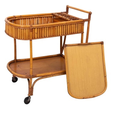 1950s Bamboo and Rattan Tea Cart