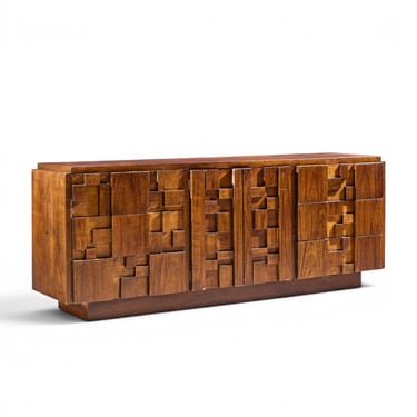 Lane Staccato Brutalist Mid Century Walnut Lowboy Dresser - mcm 