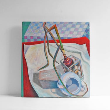 Vintage Still Life Original Oil Painting of Vessels and on a Table 