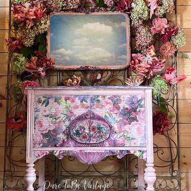 Stunning Cabbage Rose Buffet, Cottagecore Cabinet, Country Cottage Floral Furniture, Shabby Chic Cabinet, Entryway Table 