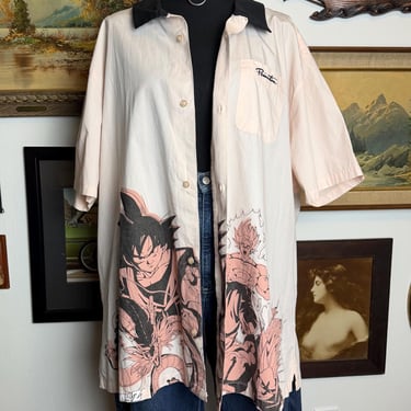 Primitive Dragon Ball Z Button Down Shirt Bowling Shirt Style Pink & Black Size XXL 