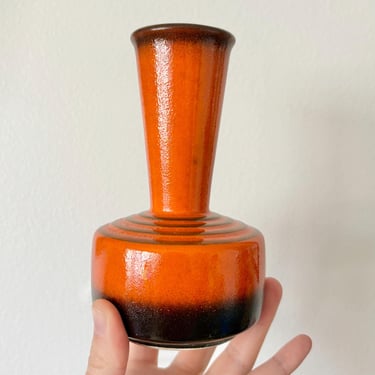 Mid-Century Germany Fat Lava Orange Trumpet Neck Ceramic Vase 