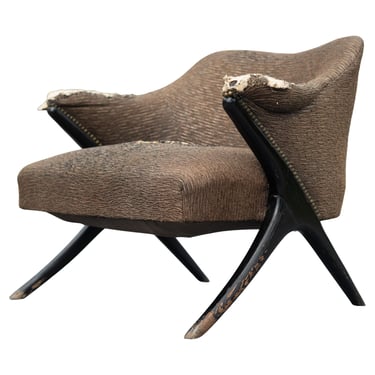 Rare Karpen of California Ebonized and Upholstered Lounge Chair or Side Chair