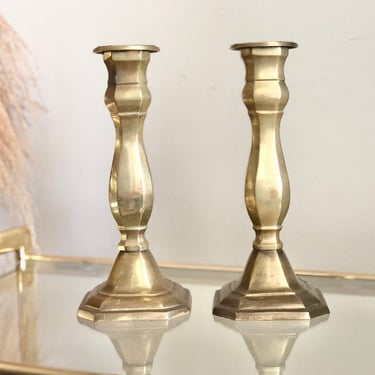 Vintage Brass Candlestick Holders: Rustic Cottagecore Mantel Decor 
