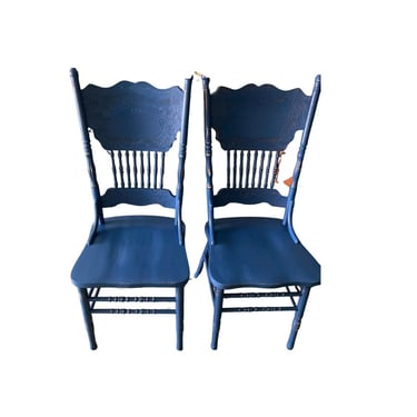 Vintage wood rustic dining chairs set 2 blue 