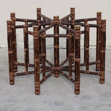 Authentic McGuire Octagonal Bamboo Rattan Organic Modern Dining Table Base With Brass Leg Caps Hollywood Regency 