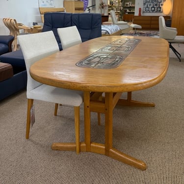 Dining Table with Tile Inlay<br />One 18.5 Leaf<br />Teak Veneer<br />L 58.5-77 x W 37 x H 29