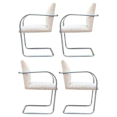 Set of Four (4) Knoll Mies van der Rohe Tubular Brno Dining Chairs in Wool Blend