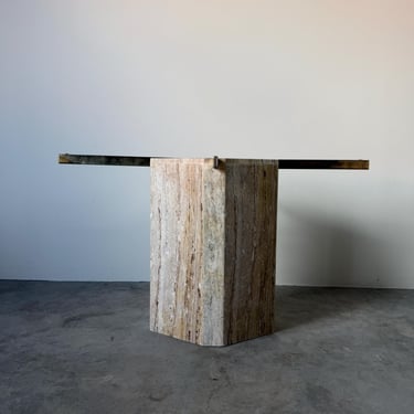 1980s Vintage Italian Postmodern Geometric  Marble & Brass Dining Table Base 