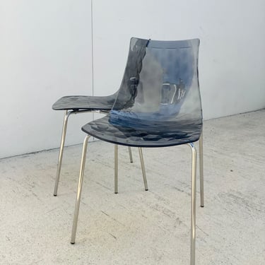 Smoked Acrylic Chrome Chairs / Pairs