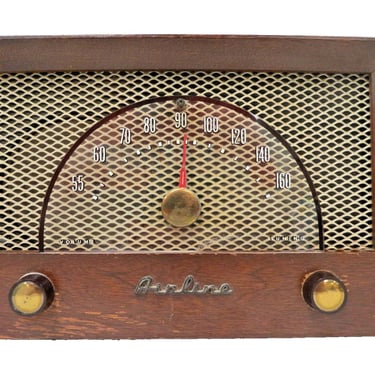 Vtg Airline Tube Radio 25GSL-1814A Mid Century Wood Cabinet AM For Parts Repair 