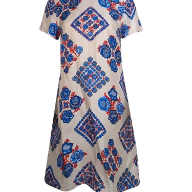 La DoubleJ - ivory, Blue, Red, & Orange Floral Print Silk Dress Sz M