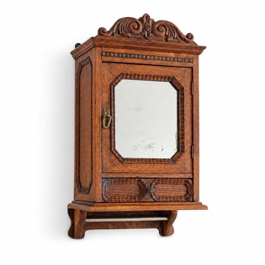 Antique Oak Bathroom Cabinet Mirror Wall Cabinet Secret Compartment Drawer 