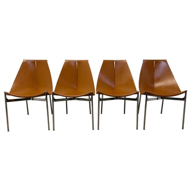 Gordon Guillaumier Leather Sling Lyo Dining Chairs for Frag, Italy - Set of Four