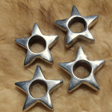 Set of 4 Silver Star Napkin Rings | Cast Metal India | Star Shaped Table Decor | Celestial Entertaining | Bohemian Tablescape Napkin Holders 