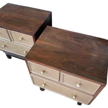 Pair of American of Martinsville Nightstands - Restored - Dark Walnut & Butterscotch Lacquer - Mid-Century 