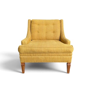 Vintage Mustard Upholstered Lounge Chair with Tapered Wood Legs 