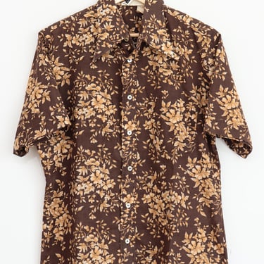Vintage 70’s Men’s Jack Fraser Brown Floral Short Sleeve Shirt, L 16-16.5 