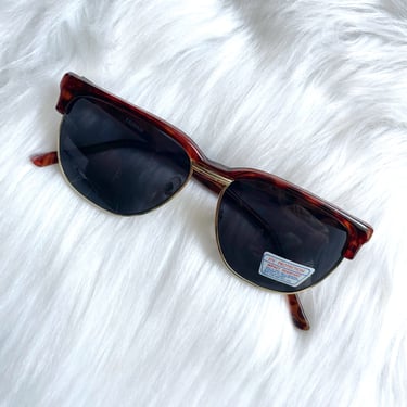 Vintage 80s Gold Tortoiseshell Dark Tinted Sunglasses 