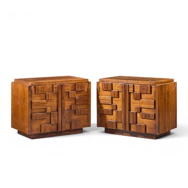 Lane Staccato Brutalist Mid Century Nightstands - Pair - mcm 