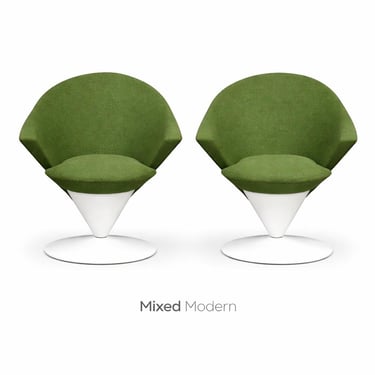 Adrian Pearsall White Cone Swivel Lounge Chairs - A Pair 