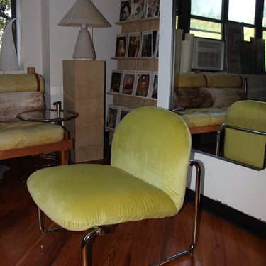 Newly Upholstered Vintage Tubular Chrome Lounge Chair - Charteuse (prop rental only)