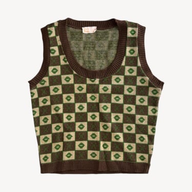 1970s Checkered Knit Vest | Retro Orlon Sweater Vest (XS/S) 