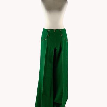 Finnish Vintage 1970s Emerald Green Flare Leg Sailor Pants Size EUR 38/UK 10/US 6 