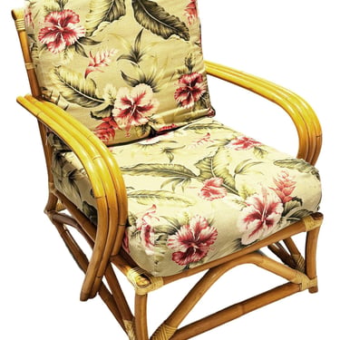 Restored MCM Blond 1949er Rattan 3-Strand Lounge Chair by Heywood Wakefield 