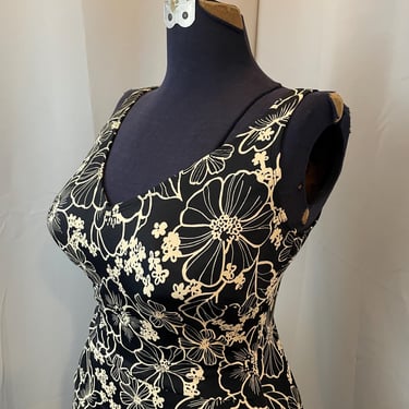 Pinup Style Vintage Bathing Swim Suit Black Floral 1990s Vintage L 16 40 D 