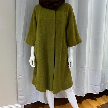 The World is Hers - Vintage 1960s Lili Ann Avocado Green Wool Collared Trapeze Coat 