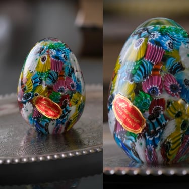 Vintage 1960s Murano Millefiori Glass Egg Paperweight | Italian Art Glass Floral Mosaic Egg | Mid Century Desk Decor | Made in Italy 
