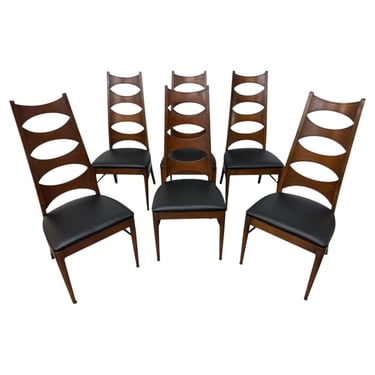 Mid-Century Modern Kent Coffey Perspecta Catseye Walnut Dining Chairs - Set of 6 