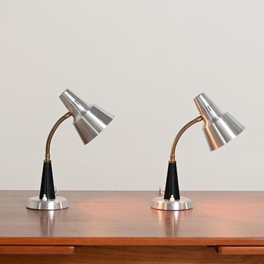 Pair of Gemi 600/5 Table Lamps, 1960s Swedish Aluminum Desk Lights, Scandinavian Mid-Century Design 