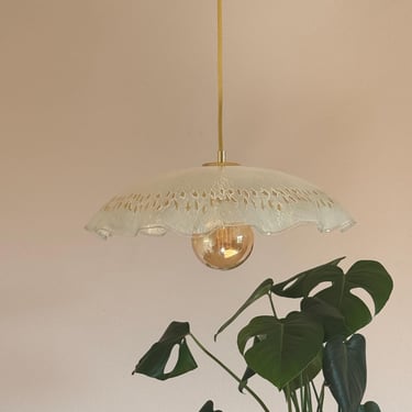 Wavy Glass Pendant Lamp / Yellow and White Ceiling Light / Modern Hanging Lamp / Home Decor 