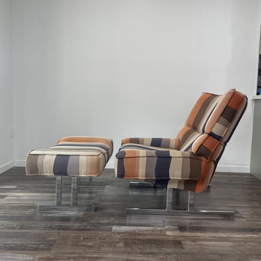 Milo Baughman Style Reclining Chair & Ottoman – 1970s 