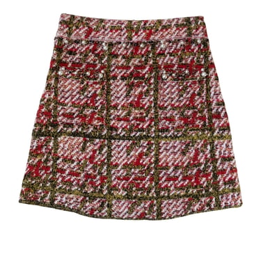 Pre-loved Pink & Olive Beaded Tweed Mini Skirt - Size S
