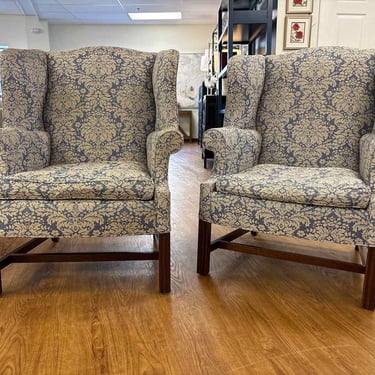Pair of Damask Wingback Chairs