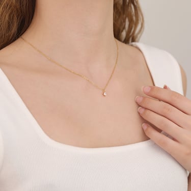 N017 gold vermeil solitaire necklace, solitaire cz necklace, diamond cz necklace, gold solitaire necklace, dainty solitaire necklace, gift 