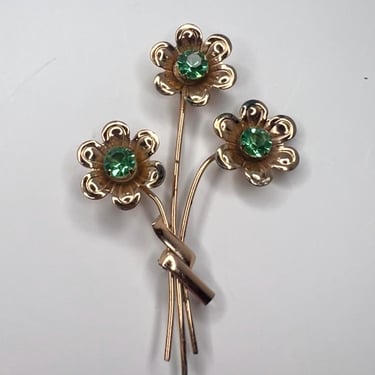 1940s Coro Craft Sterling Flower Brooch with URANIUM GLASS 