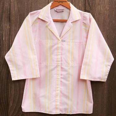 Vintage 80s Pink Striped Dolman Sleeve Blouse by Cabrais 