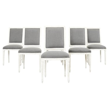 Set of Six Louis XVI Style Square Back Painted Dining Chairs
