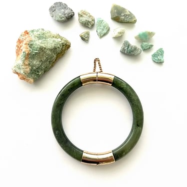 Vintage Green Jade and 14k Gold Fill Hinged Bangle