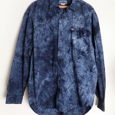 80's GUESS by Georges Marciano Men's Blue tie dye Dress shirt Vintage 1980's USA 