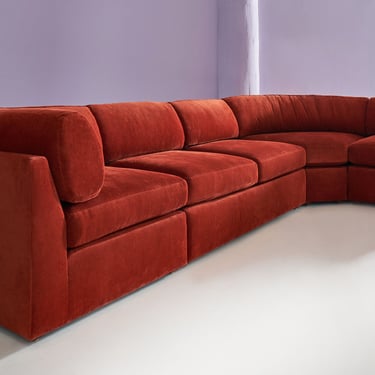 CUSTOM  Mid-Century 5pc Milo Baughman Pit Style Modular Sofa in Burnt Orange Corduroy 