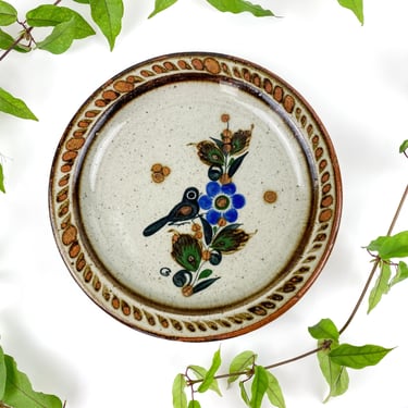Vintage Handmade Tonala Pottery Plates | Bird & Floral Motif | Mexican Pottery 