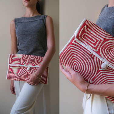 Vintage Guna Mola Textile Envelope Bag | Handcrafted Folk Art Cotton Clutch | Indigenous Kuna Appliqué | Ethnographic Boho Purse 