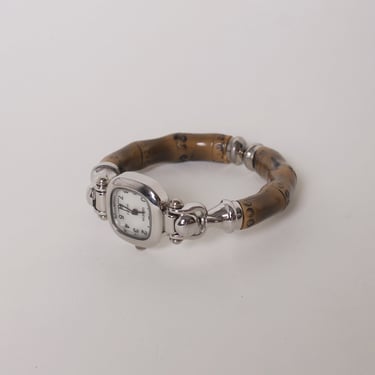 90s Silver Tone Bamboo Cuff Watch