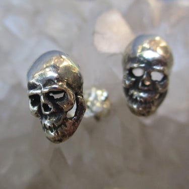 Tiny Skull Post Earrings ~Sterling Silver~ Hand Cast 