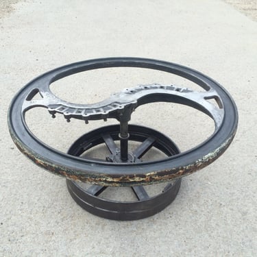 Two wheel, industrial, coffee table. Glass top cut to size. Guide price only. 